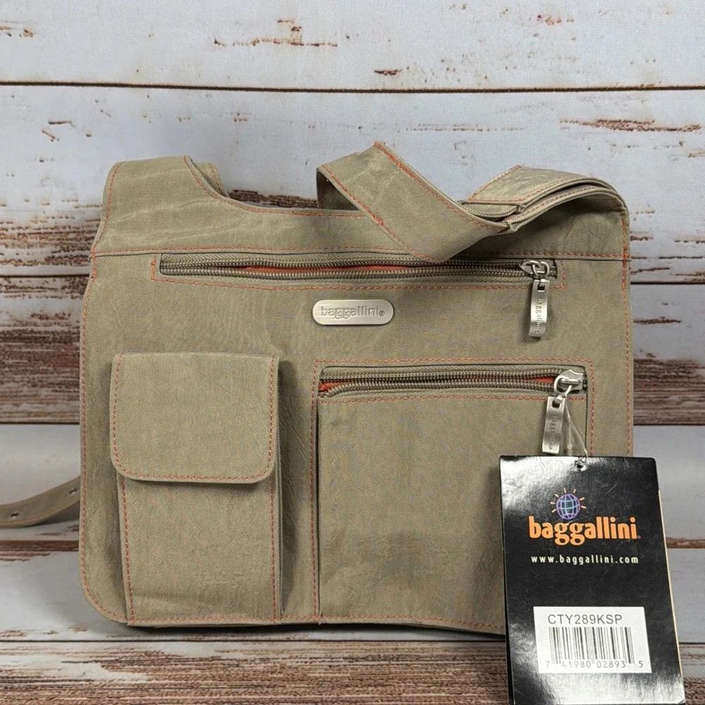 Baggallini Tan Crossbody Shoulder Bag & Matching Wristlet Pocket Set